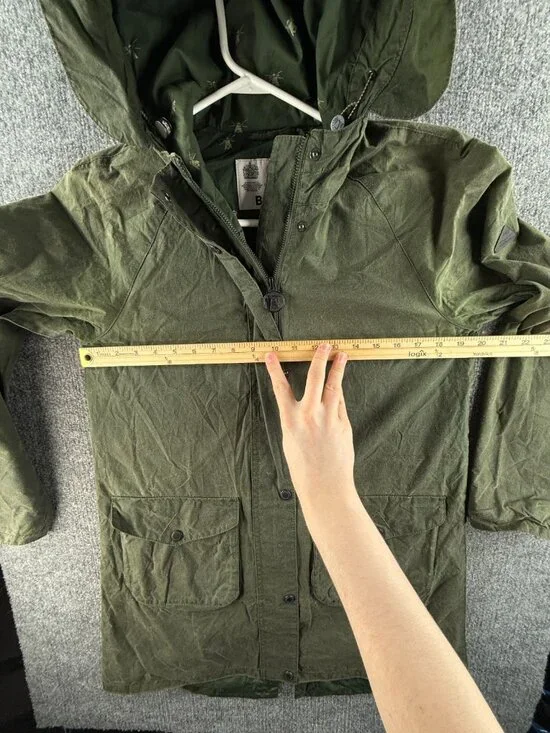 Barbour Updrift Lightweight 4oz Wax Waxed Jacket Women Full Zip Green Hooded 6 - Picture 7 of 16